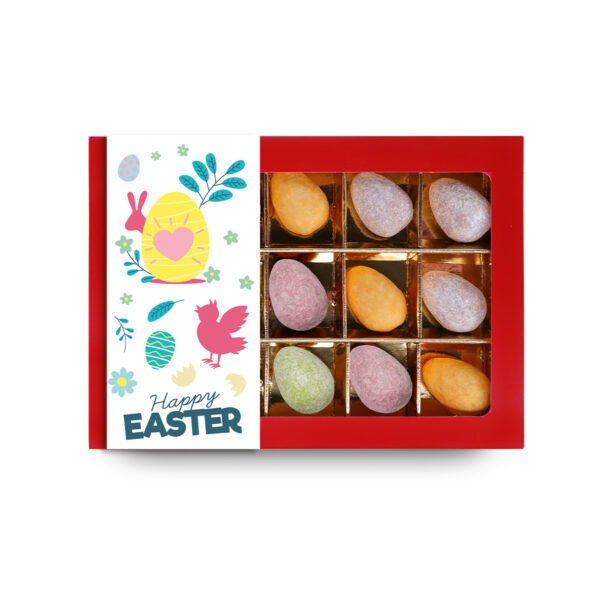 Luxe vensterdoos met handgemaakte gevulde paaseitjes (185 gram)