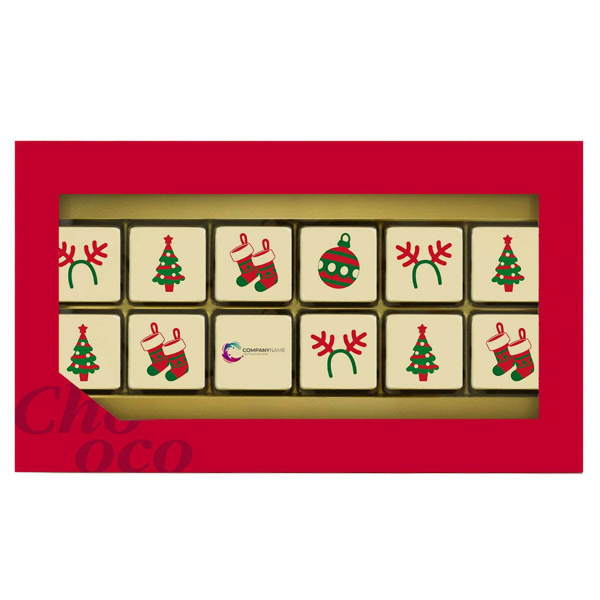 CG00002.009-001 (ChocoGiftBox 12 - Kerst Seizoen + logo) ChocoGiftBox 12 Kerst Seizoen logo
