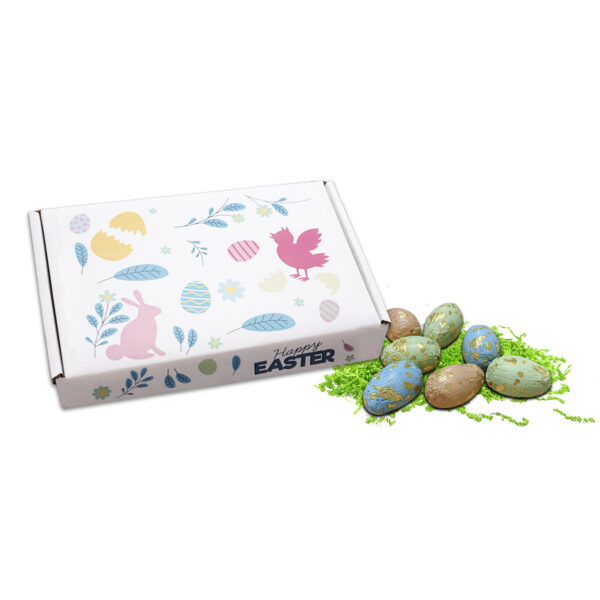 Massieve chocolade paaseitjes in verzenddoos (250 gram)